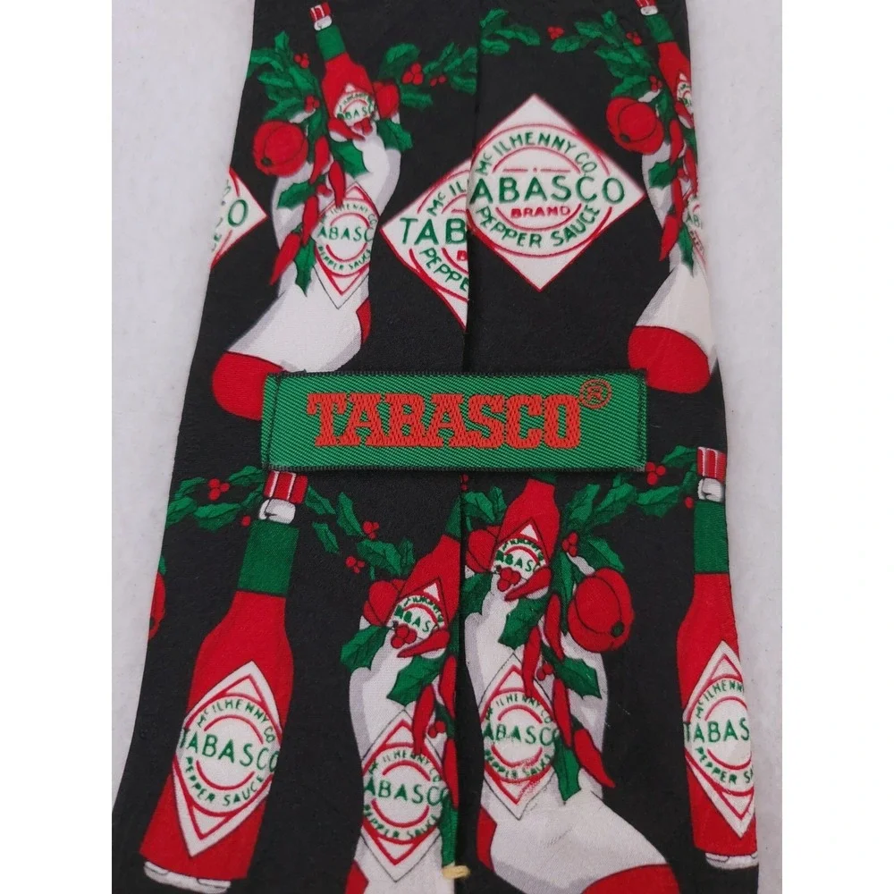 Tabasco Tie Necktie Mens Red Black Pepper Sauce Bottles Christmas Silk Spicy HOT